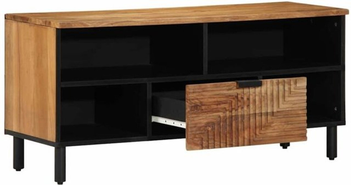 Vidaxl TV-Schrank aus Massivholz Akazie in Braun mit Regal im Industrial Design, B/T/H: 100 x 33,5 x 46 cm - Bild 1