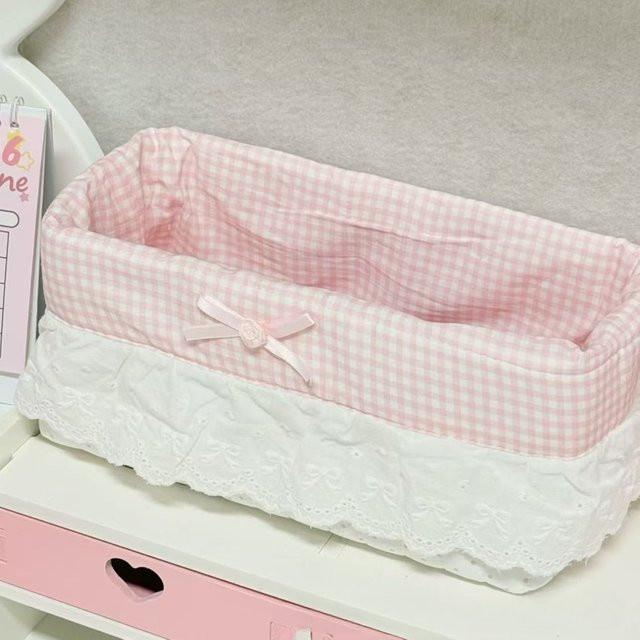 Schreibtisch-Organizer mit Rüschenrand und Polka Dot Muster in Rosa, kleiner Aufbewahrungskorb für Snacks und Scrapbooking-Zubehör - Bild 1