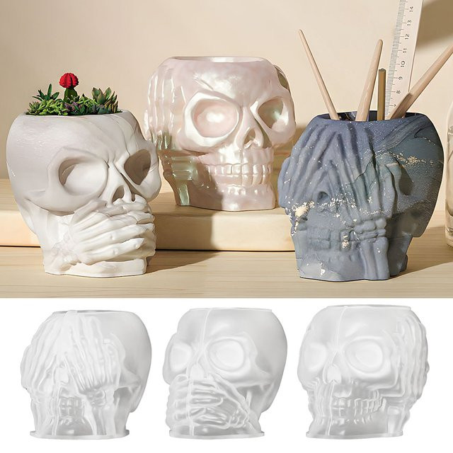 UDOCOOL 3D Schädel Silikonform für DIY Halloween Handwerk und kreative Objekte wie Stifthalter oder Blumentöpfe - Bild 1