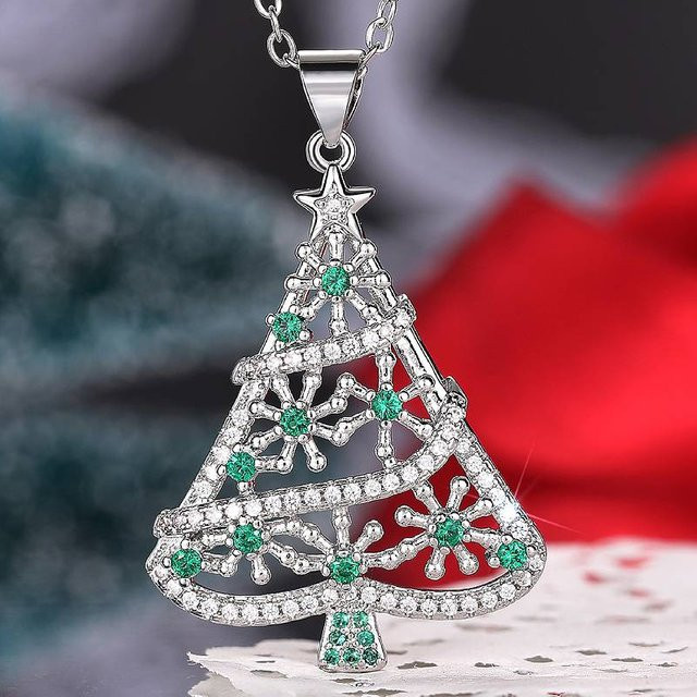 Huita Halskette mit Anhänger, Silber, Zirkonia, Damen, Weihnachtsbaumform - Bild 1