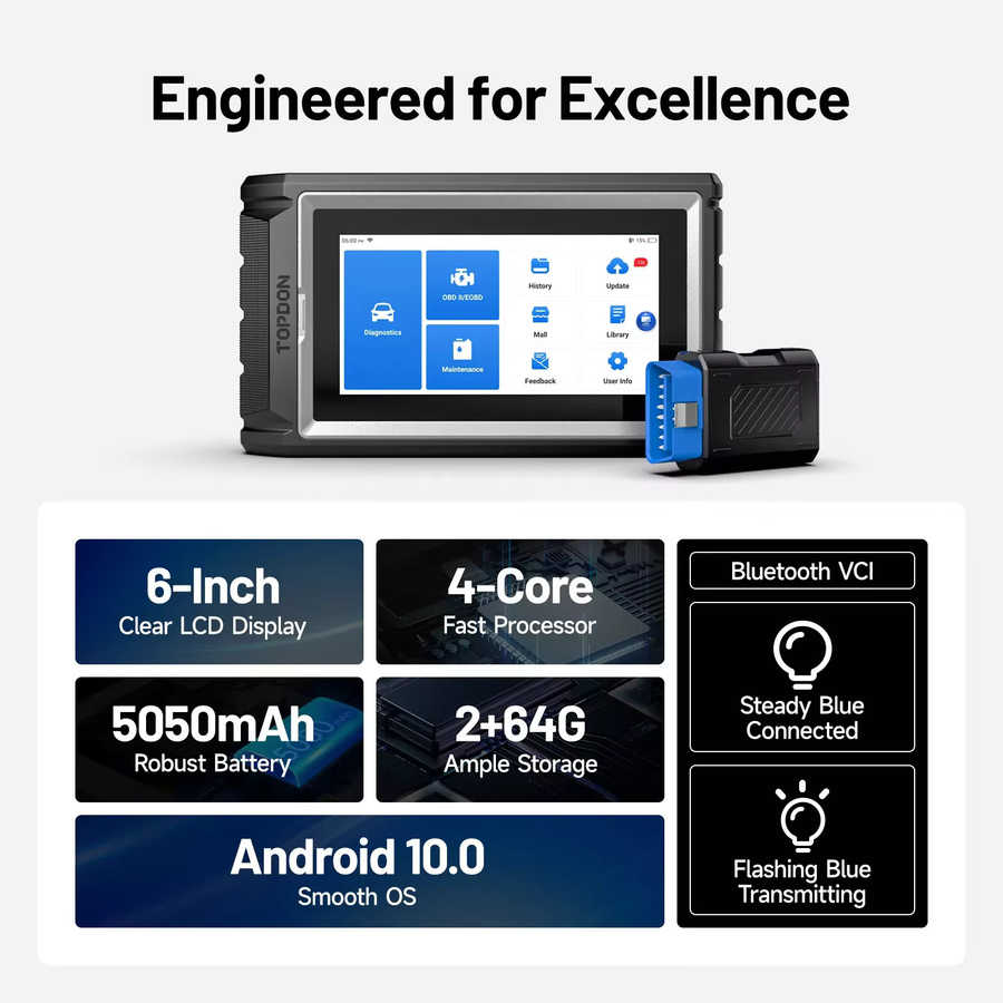 TOPDON AD800 BT OBD2 Allsystem-Scanner Professionelles Kfz-Diagnosegerät in Schwarz mit Bluetooth und aktiven Tests - Bild 2