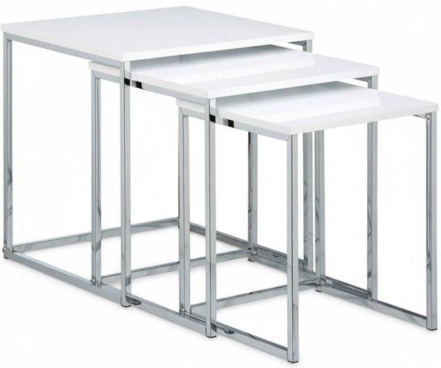 Relaxdays Beistelltisch 3er Set in Weiß aus MDF und Metall, ineinanderstellbar, B/T/H: 40 x 40 x 42 cm - Bild 1