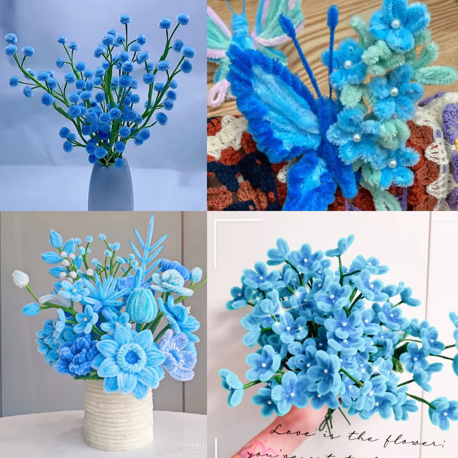 521-teiliges Bastelset mit Pastell-Pfeifenreinigern und Blumenstängeln in Blau und Pink zum Selbermachen von Blumen in Multicolour - Bild 2