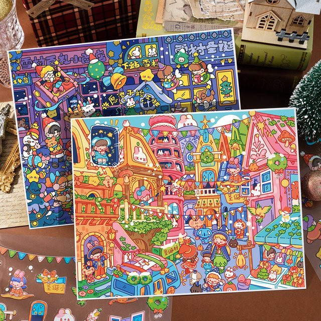 Kawaii Weihnachten 3D Schnee Dorf Landschaft Aufkleber DIY Weihnachtsgeschenke Multicolor - Bild 1