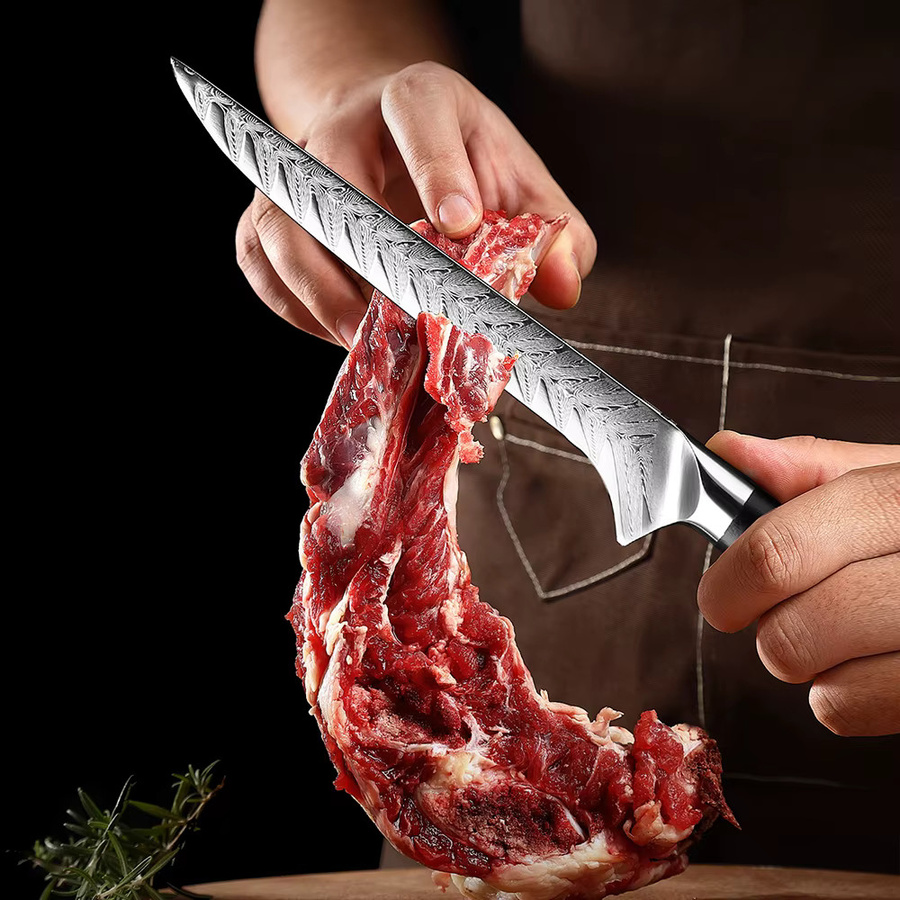 XITUO Ausbeinmesser aus japanischem Damaszener Stahl mit scharfer gebogener flexibler Klinge für Fisch, Geflügel und Fleisch - Bild 5