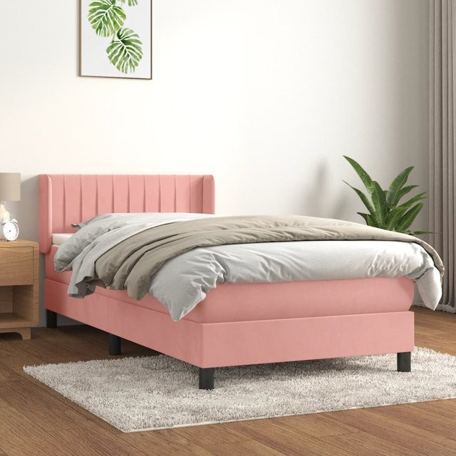 vidaXL Boxspringbett mit Matratze in Rosa aus Samt, B/T/H: 90 x 190 cm - Bild 2