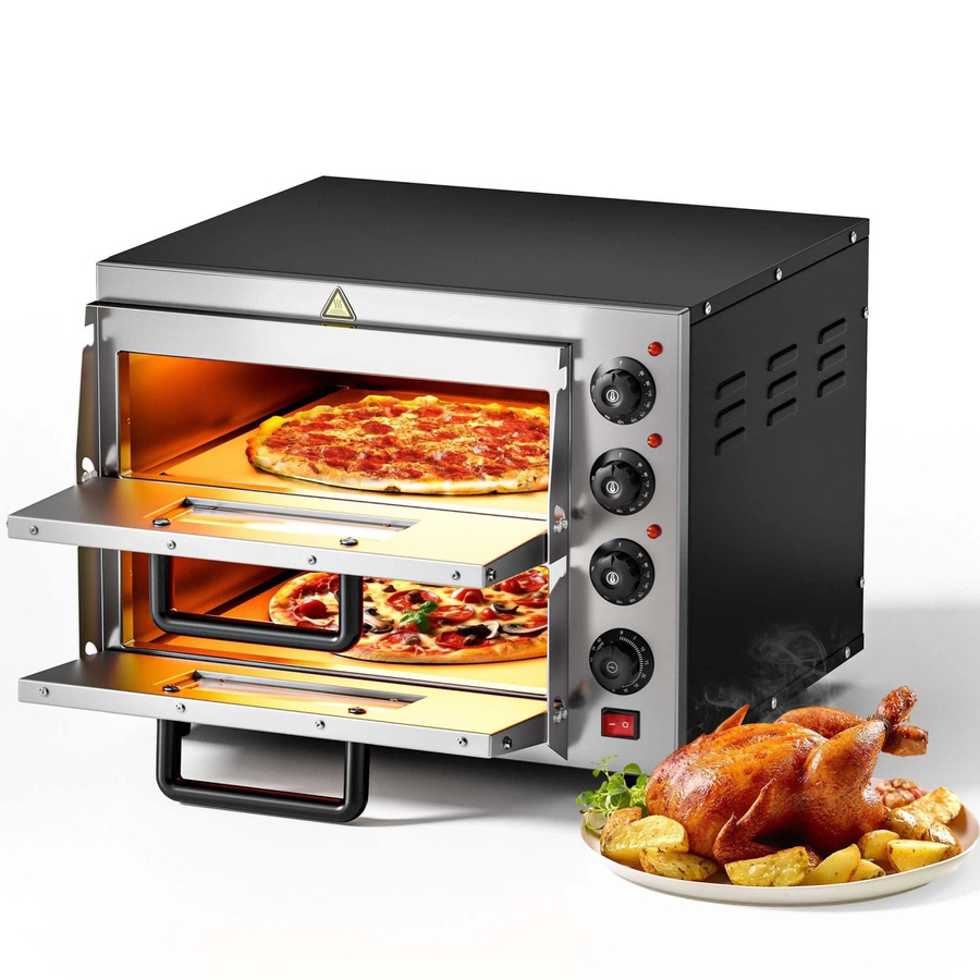 Wiltec Pizzaofen mit 3000W Leistung, 2 Etagen aus Edelstahl in Silber mit Cordierit Pizzasteinen - Bild 2