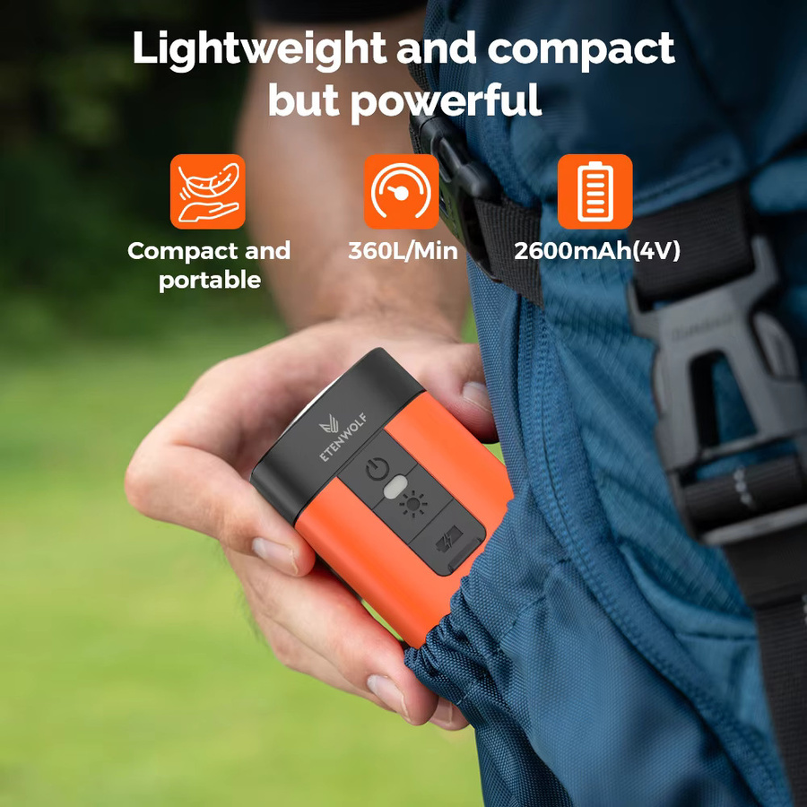 ETENWOLF AIR 3 Kleine Elektrische Luftpumpe und Campinglampe in Orange mit 2600mAh für Luftmatratzen, Schwimmbecken und Isomatten - Bild 4