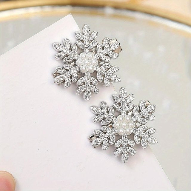ouyaohong Haarspangen Schneeflocke, Strass, Perlen, Damen, weiß - Bild 1