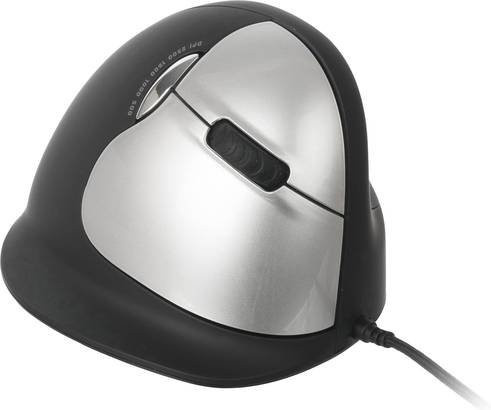 R-Go Tools HE Mouse Ergonomische Optische USB Maus mit 3500 dpi in Schwarz und Silber, B: 9,3 cm, H: 7,9 cm, T: 11 cm - Bild 1