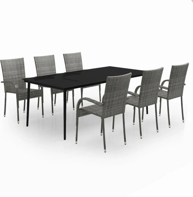 vidaXL 7-teilige Garten-Essgruppe aus PE-Rattan und Glas in Grau und Schwarz - Bild 1