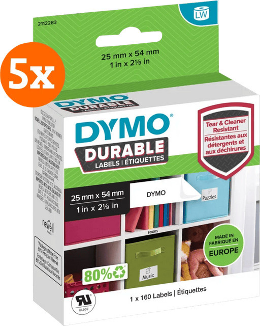 DYMO LabelWriter Etiketten Multipurpose, 160 Stück, 5er-Pack, B: 5,4 cm, H: 2,5 cm - Bild 1