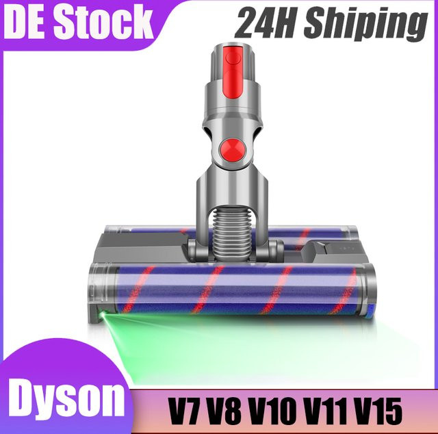 Dyson Ersatz Bodenkopf mit grünen LED-Scheinwerfern und weichen Doppelrollenbürsten für V7 V8 V10 V11 V15 Staubsauger - Bild 1