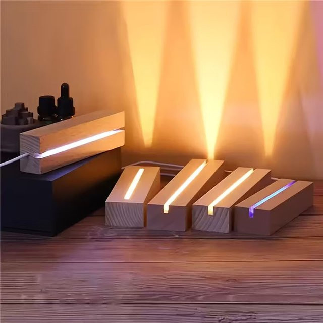 LED Nachtlicht aus Massivholz und Kristallglas mit USB-Anschluss, Warmweißes Licht, Rechteckiges Design für das Schlafzimmer - Bild 1