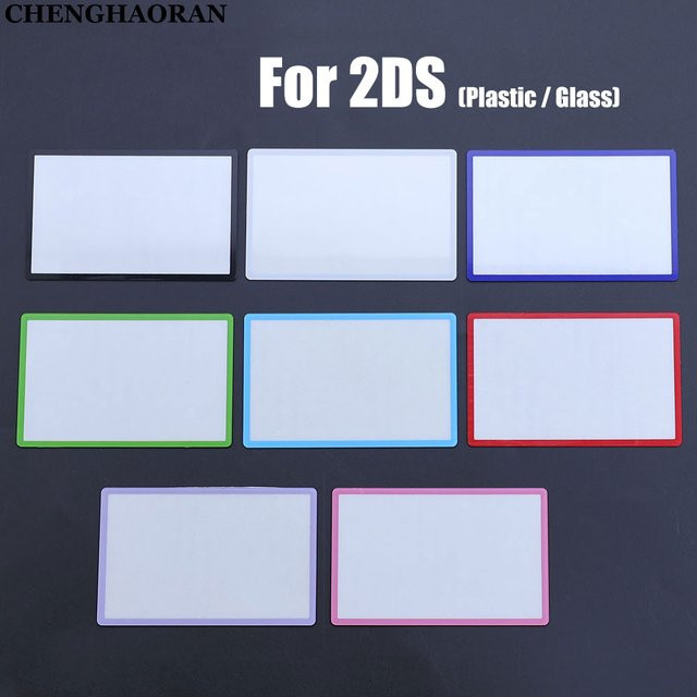 Nintendo 2DS Ersatz LCD-Bildschirmobjektiv mit selbstklebender Frontschutzabdeckung aus Spiegelglas oder Kunststoff in Schwarz und Multicolour - Bild 1