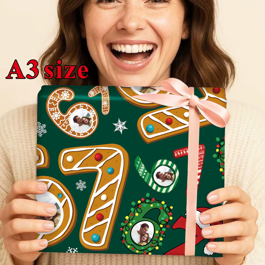 3 Blatt individuelles Foto-Geschenkpapier mit grünem Design für Weihnachten, Geburtstage und Partys - Bild 3