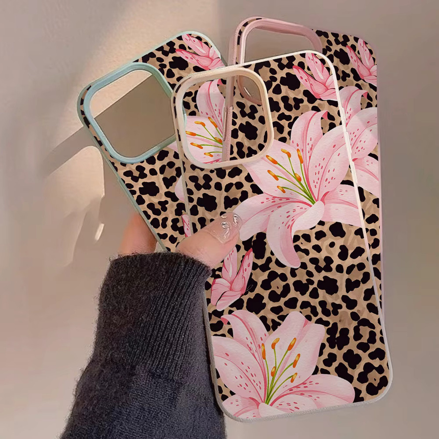 Handyhülle mit Leopardenmuster und Lilien-Blumen im Y2K-Stil für Apple iPhone 11 bis iPhone 17 Pro Max in Rosa und Weiß - Bild 3