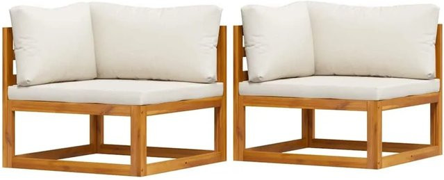 vidaXL Modulare Ecksofas 2er Set mit Auflagen in Cremeweiß aus Akazienholz und Stoff - Bild 1