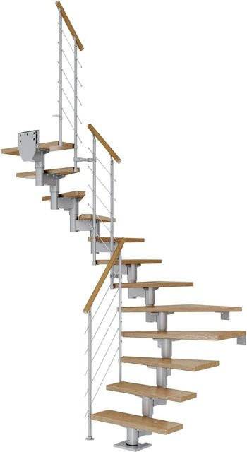 Dolle Mittelholmtreppe Cork Eiche Perlgrau 1/2 Gewendelt Breite: 337 cm, Tiefe: 75 cm - Bild 1