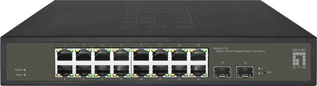 LevelOne Hilbert Smart Lite Gigabit Switch GES-2118 in Schwarz mit 16 x Gigabit RJ45 und 2 x Gigabit SFP Ports - Bild 1