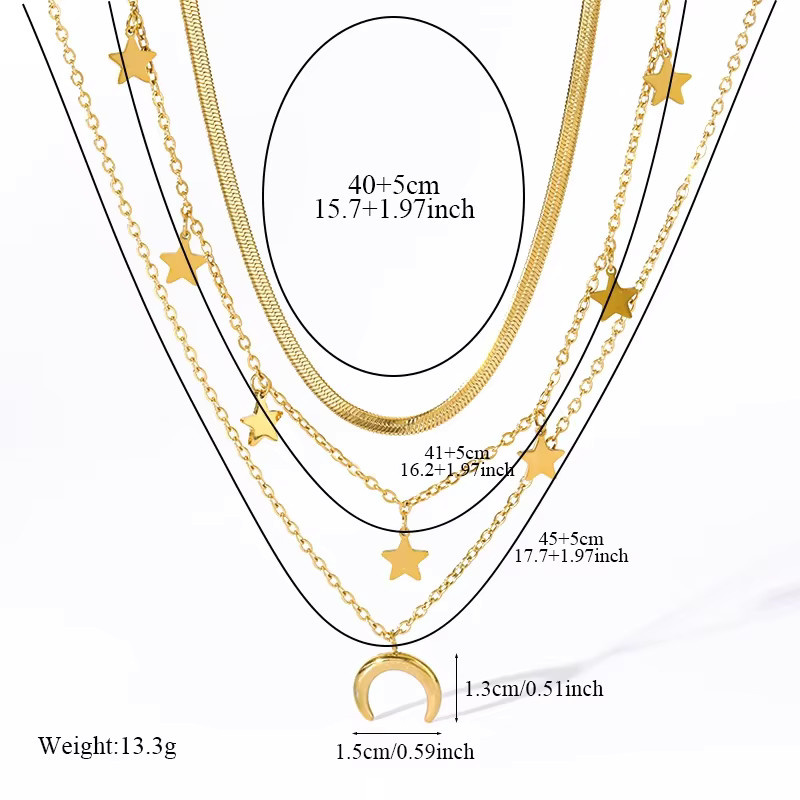 EILIECK Halskette Sterne Mond Anhänger, Edelstahl, Gold, Damen - Bild 2