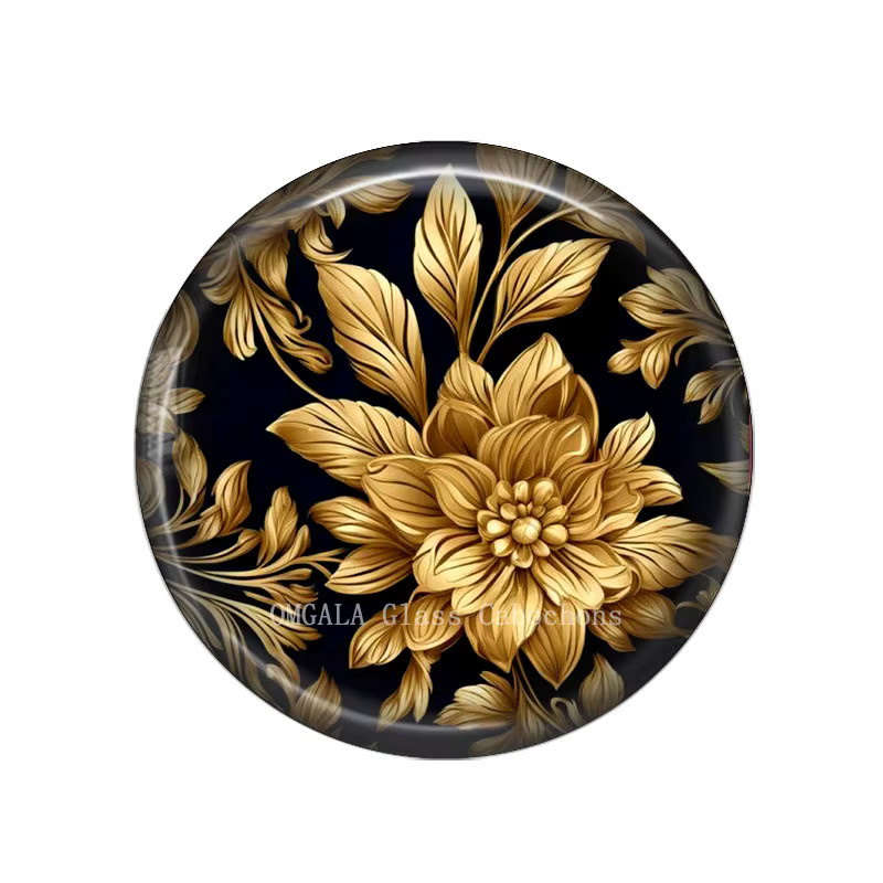 OMGALA Cabochon Foto-Glas-Anhänger, Blumenmuster, Gold, Rund - Bild 2