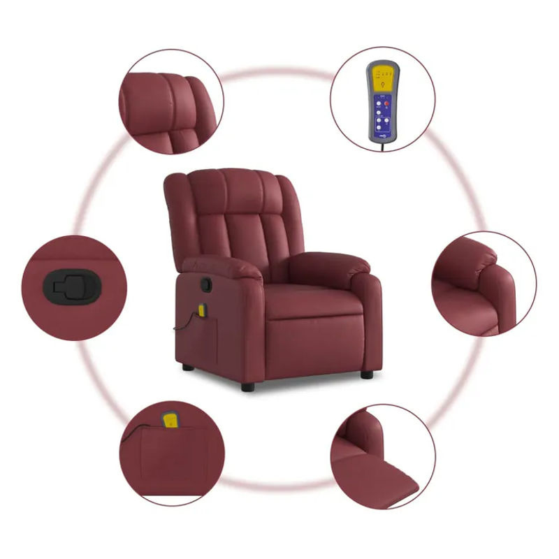 Vidaxl Klappbarer Massagesessel Relaxsessel aus Kunstleder in Rot - Bild 4