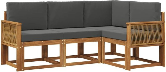 vidaXL Outdoor-Sofagarnitur L-Form aus Massivholz-Akazie und Anthrazit Polyester mit Sitz- und Rückenkissen - Bild 1