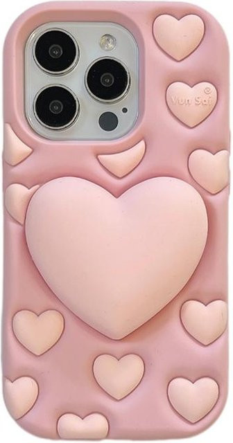 Apple iPhone Handyhülle aus weichem Silikon mit 3D Liebesherz Ständer in Rosa für iPhone 16 15 14 13 12 Pro Max - Bild 1