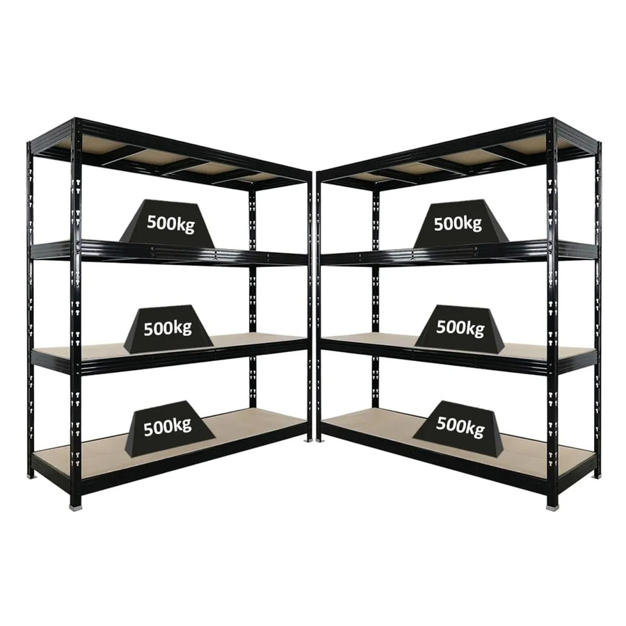 2er Set PROREGAL Rhino Profi Schwerlastregal Schwarz mit 4 verstellbaren Spanplatten-Ebenen, B/H/T: 200 x 200 x 60 cm - Bild 2
