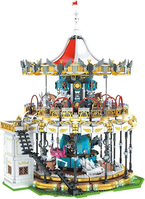 SixBricks MOC 11011 Vergnügungspark Karussell, Bausteine Set, mit Motor, Drehbare Beleuchtung, ab 14 Jahre - Bild 1