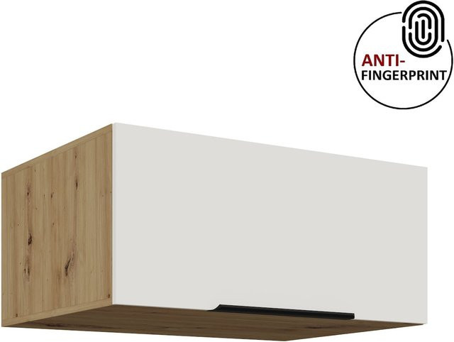 Küchen Aufsatzschrank ARIA Wandmontage in Weiss und Eiche mit Anti-Fingerprint Oberfläche, Breite: 80 cm - Bild 1