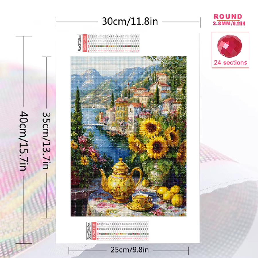 EverShine Diamant-Malerei-Set Landschaft mit Haus und Sonnenblumen, DIY Mosaik-Stickerei als Wanddekoration, Mehrfarbig, B/H: 30 x 30 cm - Bild 2