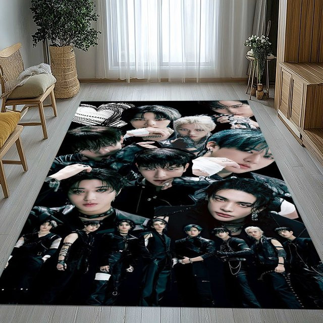 Potdemiel Bang Chan Kpop Stray Kids Wohnzimmer-Teppich, rutschfest, Schwarz, Rechteckig - Bild 1