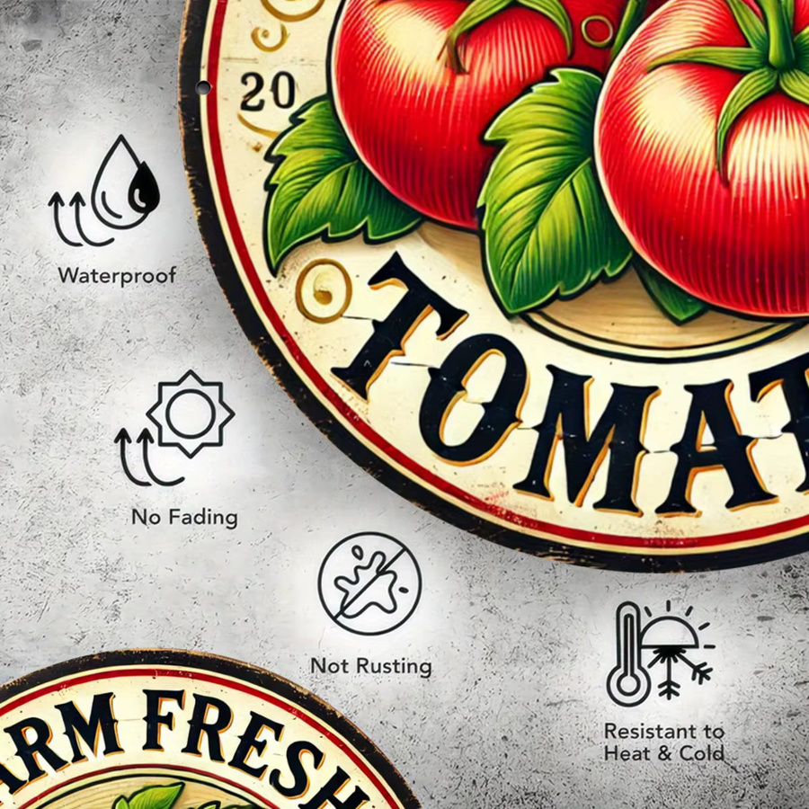 Runde Wanddekoration aus Metall von Potdemiel mit Tomaten-Illustration im Vintage-Stil, Durchmesser: 20,32 cm - Bild 4