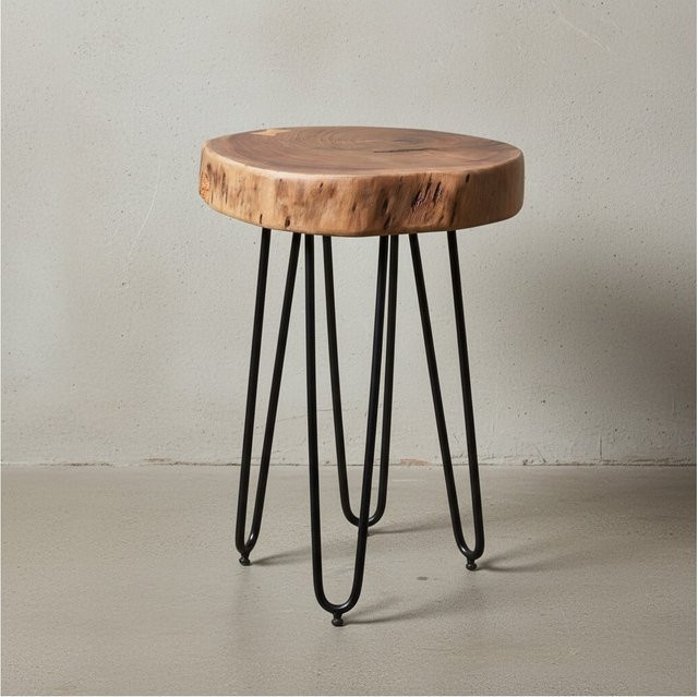 KADIMA DESIGN Beistelltisch BALU aus Massivholz Akazie in Braun mit Metallbeinen, B/T/H: 45 x 35 x 35 cm - Bild 1