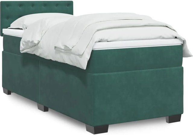 vidaXL Boxspringbett mit Matratze in Dunkelgrün und Weiß, Hybrid-Design aus Samt mit USB-Ladeport und Unterbettbeleuchtung, B/T/H: 80 x 200 x 100,5 cm - Bild 1