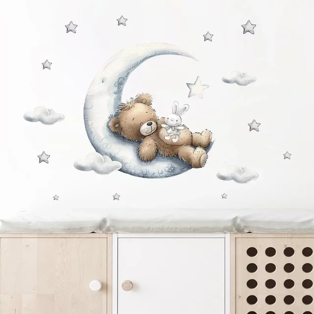 BRUP Wandaufkleber Cartoon Stern Mond Schlaf Bär für Kinder und Babyzimmer in Mehrfarbig - Bild 1