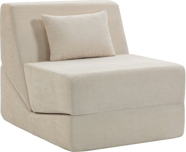 HOMCOM 3-in-1 klappbares Schlafsofa als 1-Sitzer, Chenille-Chauffeuse und Gästematratze mit Kissen und Rückenlehne, Beige - Bild 1