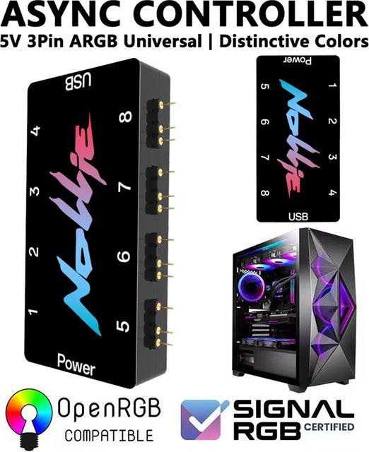 MZX ARGB Controller 5V 3pin asynchroner Hub für PC Lüfter Zubehör in Schwarz - Bild 1
