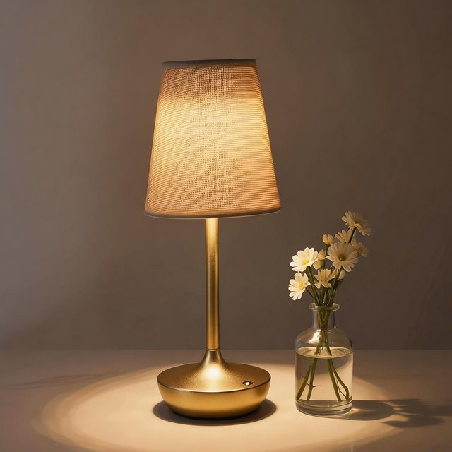 Dimmbare LED-Tischlampe von ggbingo mit Stofflampenschirm in Beige, USB-aufladbar und Touch-Bedienung für das Schlafzimmer - Bild 1