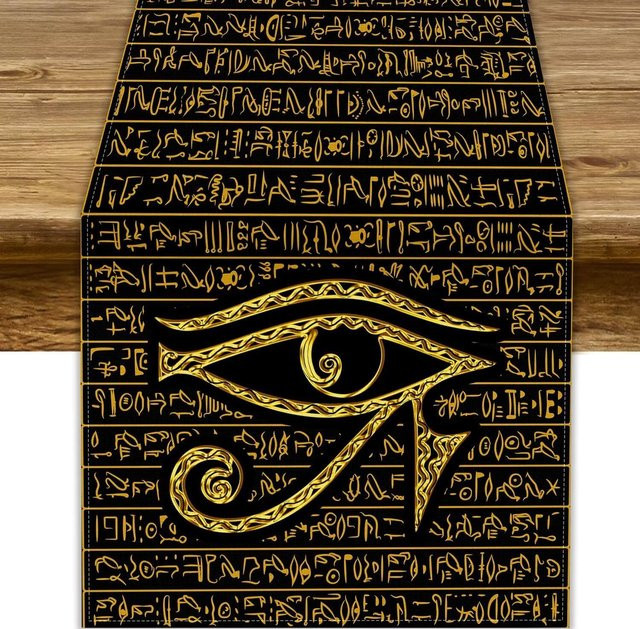 Tischläufer aus Leinen mit ägyptischem Auge des Horus von JINGYUE Pet in Braun, B/T: 150 x 33 cm - Bild 1
