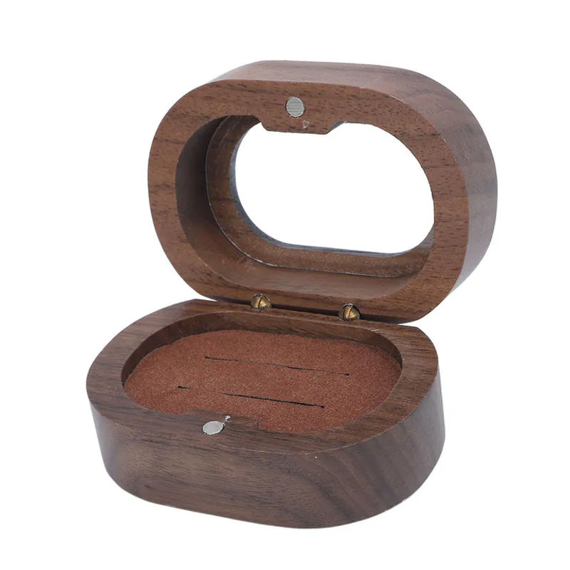 Neoglint Ringbox aus Holz in Braun mit ovalem Acrylfenster im Vintage-Design für Hochzeiten und Verlobungen - Bild 3