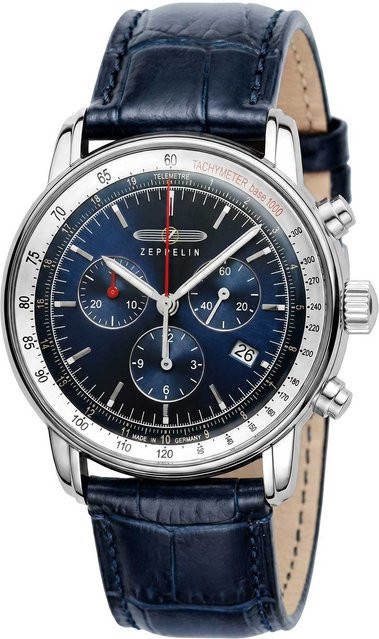 Zeppelin Chronograph, Quarz, Edelstahl, 42 mm, Blau, Herren - Bild 1