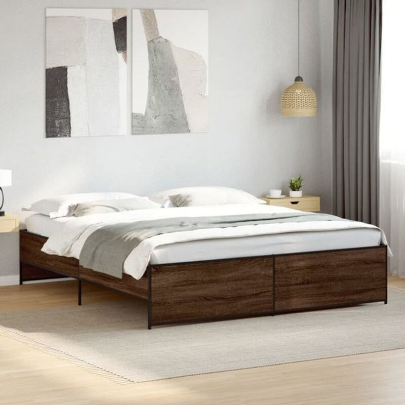 Vidaxl Modernes Metallbett aus Holzwerkstoff und Stahl in Braun, B/T/H: 200 x 200 x 40,5 cm - Bild 1