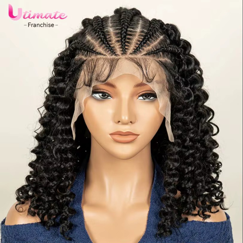 Utimate Deep Wave Kunsthaarperücke, Cornrow geflochtene Lockenperücke, 16 Zoll, Damen - Bild 6