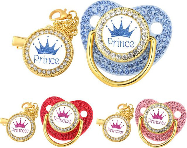 Crown Schnullerkette für Neugeborene aus Silikon in Pink und Silber, BPA-frei - Bild 1