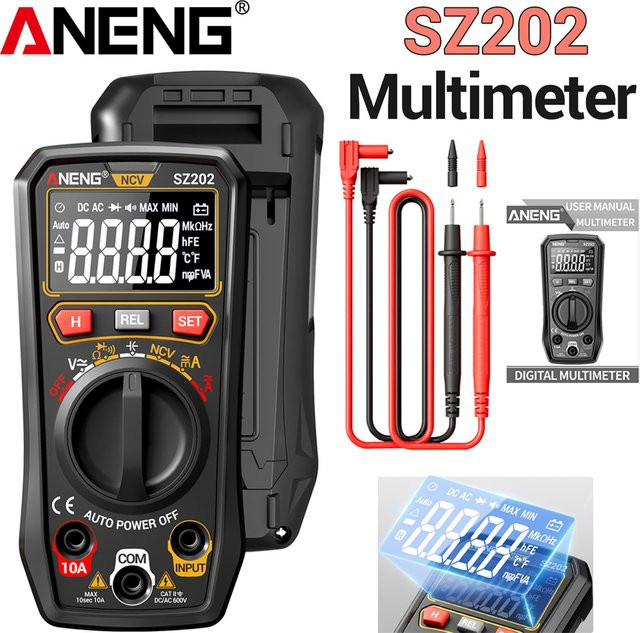 ANENG SZ202 Multimeter mit 4000 Zählungen, Kondensatortester 4mF, HD-Display, 600V und 10A Messstrom, NCV Testwerkzeug für Elektriker und DIY-Reparaturen - Bild 1