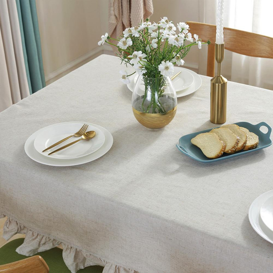 Rechteckige Tischdecke aus Baumwolle und Leinen mit Lotus-Design in Blau von Your Warm Home, B/L: 140 x 260 cm - Bild 1