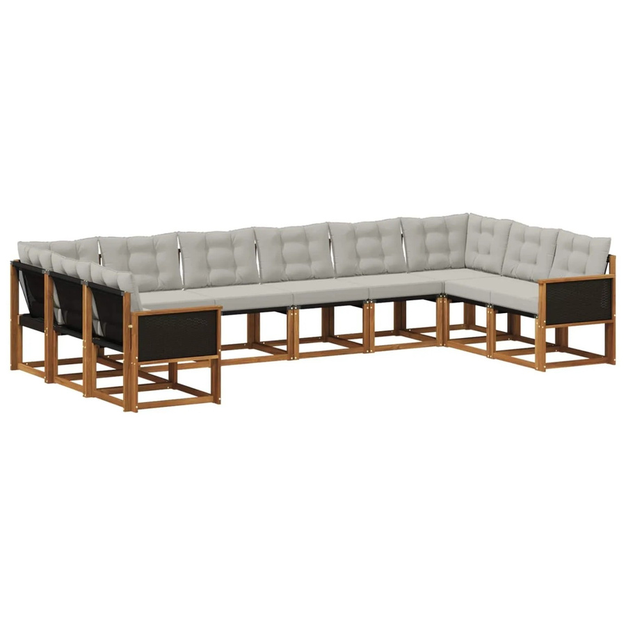 vidaXL Outdoor-Sofagarnitur aus Massivholz Akazie mit 10 Kissen in Grau und Natur, modern mit Textilene Stoff und Armlehnen - Bild 2